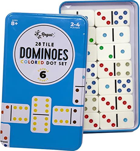 Regal Games Double 6 Dominoes Set for Adults & Kids - Classic Domino Game with 28 Tiles Colored Dots - 2 or 4 Player Games & Ideal for Family Fun Game Night and Travel (Ages 8+)4