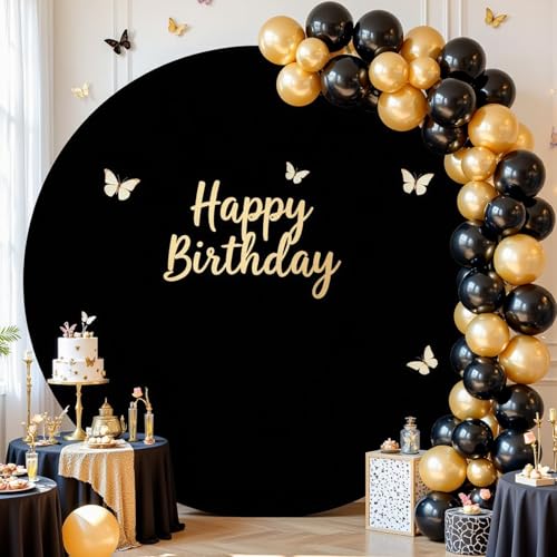 Black Round Backdrop Cover 7.2FT Black Circle Arch Backdrop Cover Baby Shower Birthday Party Balloon Wedding Photo Background Circle Round Arch Cover Fabric Spandex