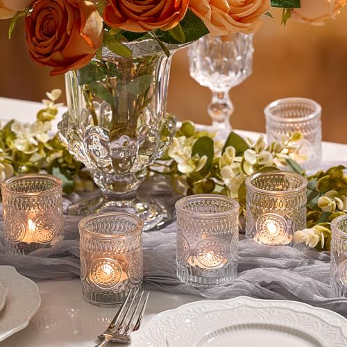 Hlukana 30 Pack Clear Glass Votive Candle Holders, Vintage Candle Holder Bulk, Tealight Candle Holders For Table Centerpieces thumb #4
