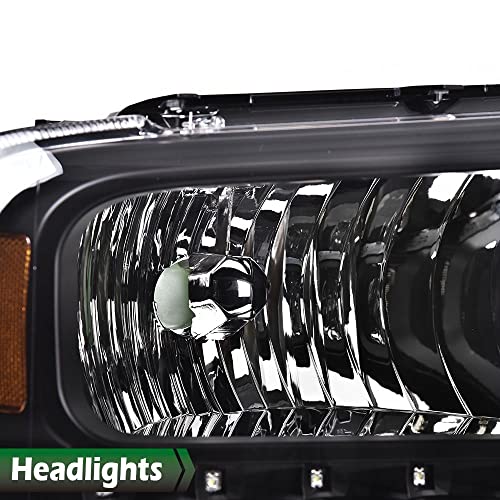 Image of GRAND ORANGE LED DRL Headlights Assembly, Compatible with 2005 2006 2007 Ford F250 F350 F450 F550 Super Duty bumper Headlamp, Amber Corner Headlight(Clear lens Black Housing Amber Reflector)