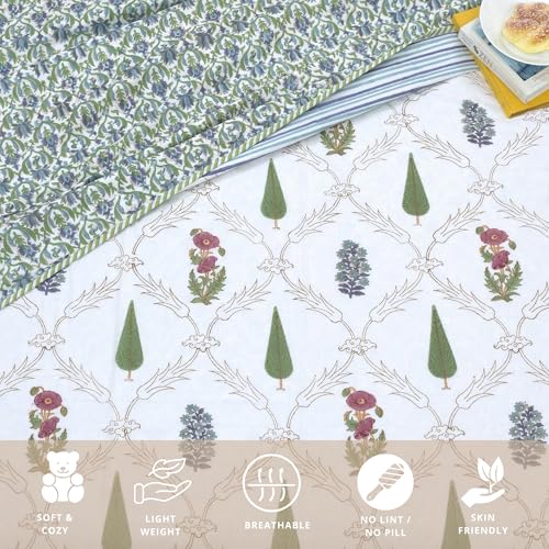 Image of TOAIArt Premium Jaipuri Dohar | AC Blanket Summer Quilt | Hand Block Printed | 3 Layers | Reversible | 150GSM 100% Mulmul Cotton | 100% Cotton Flannel Filling | Single 60 inch X 90 inch |Adil Jaal
