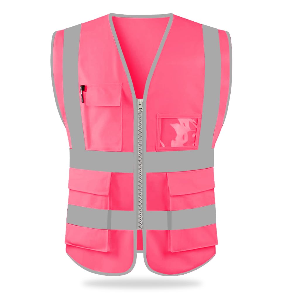 HYCOPROT High Visibility Safety Reflective Vest with Pockets and Zipper, Meets ANSI/ISEA Standards