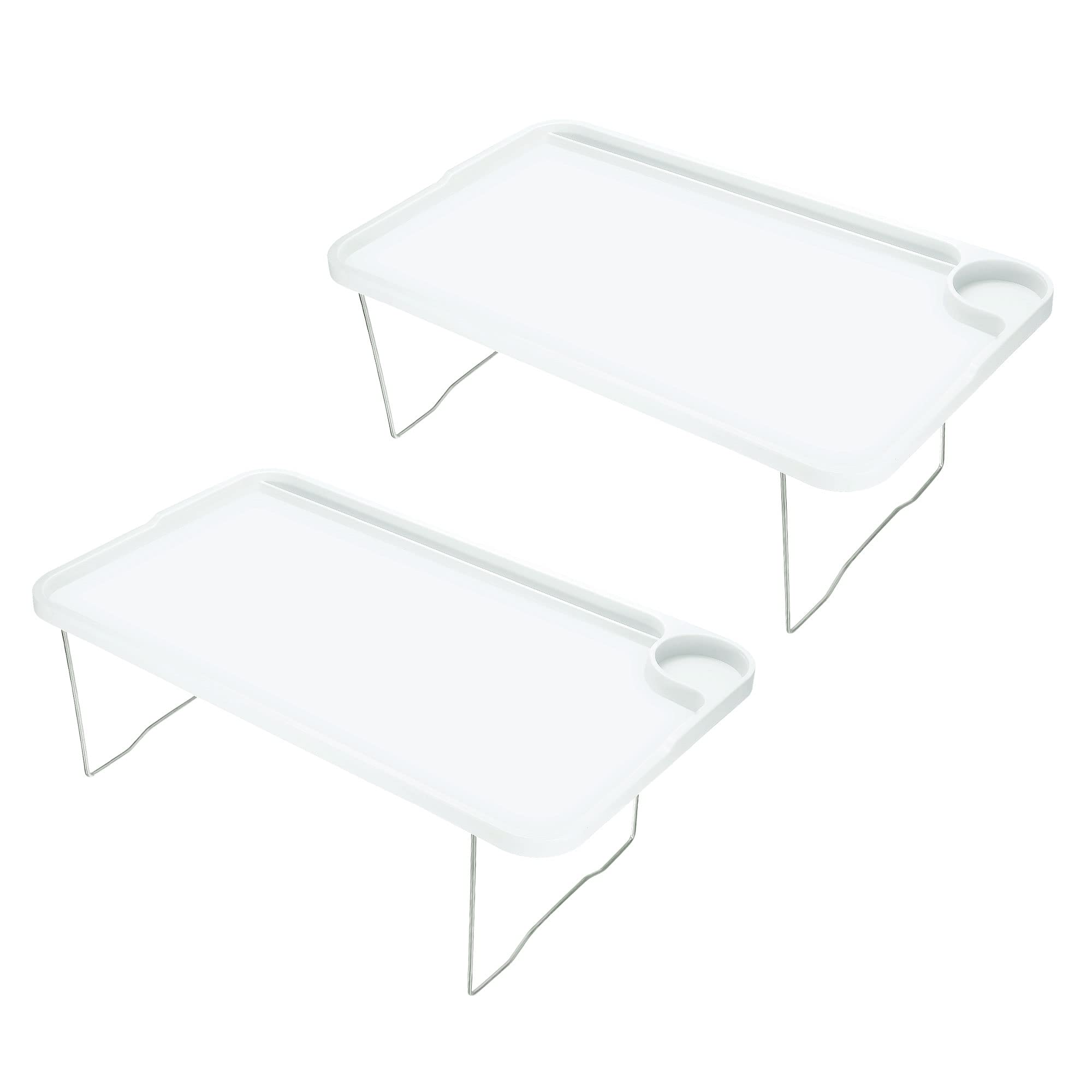 PATIKIL Breakfast Tray Table, 2 Pack Bed Trays with Folding Legs Reusable Serving Platter Laptop Snack Desk for Eating, White