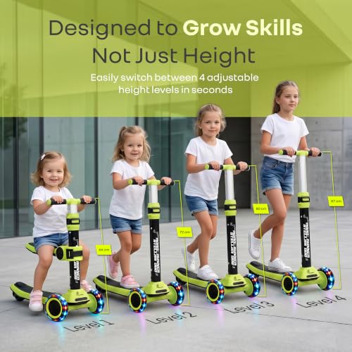 Image of R for Rabbit Road Runner Stellar Duo 2-in-1 Kids Kick Scooter with Foldable & Detachable Ride-On Seat, 4-Level Adjustable Height, LED PU Wheels for Boys & Girls 3+ Years, Up to 75 kg (Neon Black)