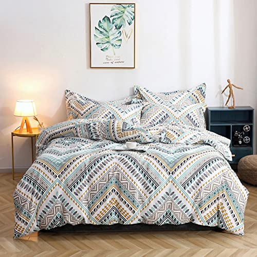 Aztec Duvet Cover, Bohemian Bedding Set, Boho Tribal Geometric Pattern Printed, 3 Piece Duvet Cover Set Queen, Soft Breathable Cotton Comforter Cover With Zipper Ties, No Comforter #TOP30