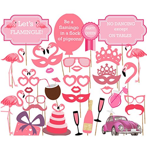 Veewon Flamingo photomaton Hawaii Luau Summer discussion. Prop kit dragées Hen Party Dress Up Accessoires, 32 pièces