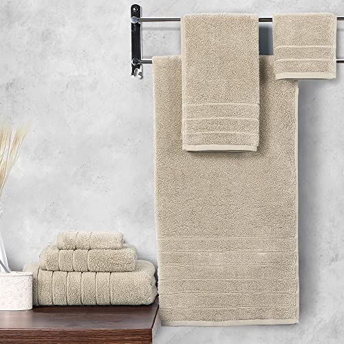 Image of Anne Klein 6-Piece Reverie Towel Set, 2 Bath Towels, 2 Hand Towels, 2 Wash Cloths, 100% Cotton, Sand