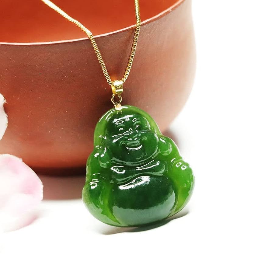 18k使用和田玉翡翠グリーン碧玉の釈迦牟尼仏彫りペンダントトップ　海外鑑定書付き 18k使用和田玉翡翠グリーン碧玉の釈迦牟尼仏彫りペンダント