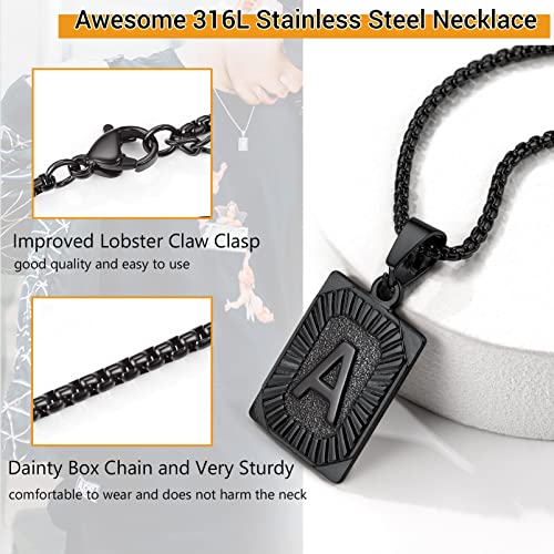 Prosteel W Necklaces With Initials Mens Jewelry Stainless Steel Square Pendant Black Necklace #TOP2
