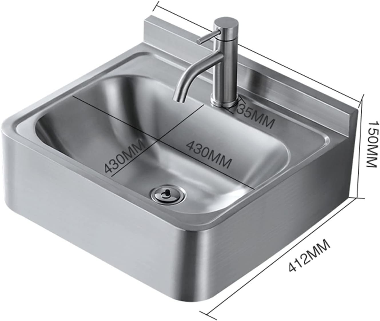Stainless Steel Sink, Wall-Mounted Single Bowl Sink, Wash Basin Thick Small Sink for RV, Campervan(Silver D(43x41.2x15cm)