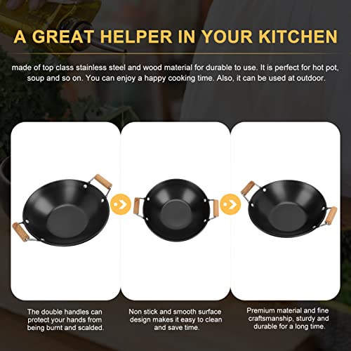 Wok de acero inoxidable con mango de madera miniatura 5