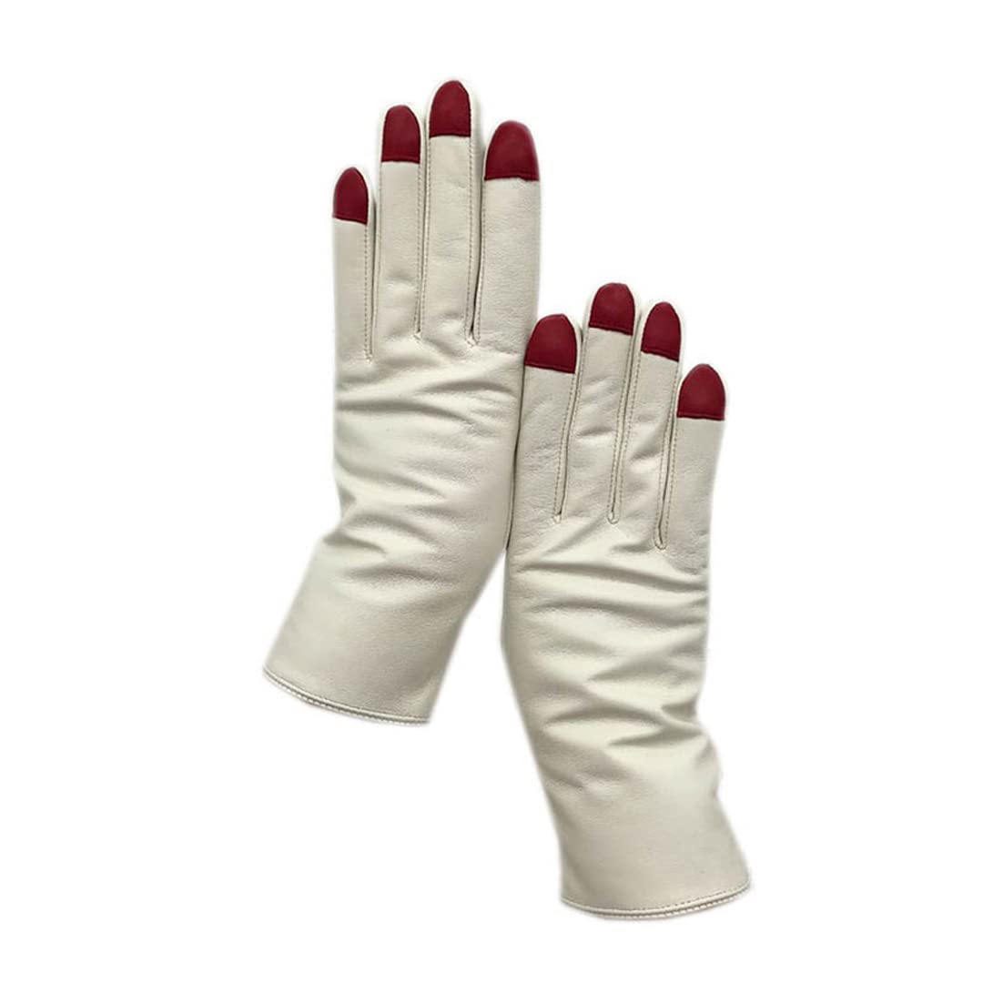 Guanti invernali in pelle da donna Guanti da moto antivento caldi bianchi da guida Guanto foderato in maglia