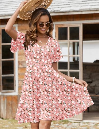 Image of Zeagoo Womens Summer Dress Casual Swing Sundresses Floral Ruffle Short Sleeve Wedding Guest Dress Beach Mini Dress 2026