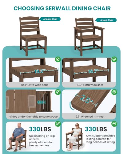 Image of SERWALL Armless Outdoor Dining Chair Set of 2, All Weather Resistant,Brown