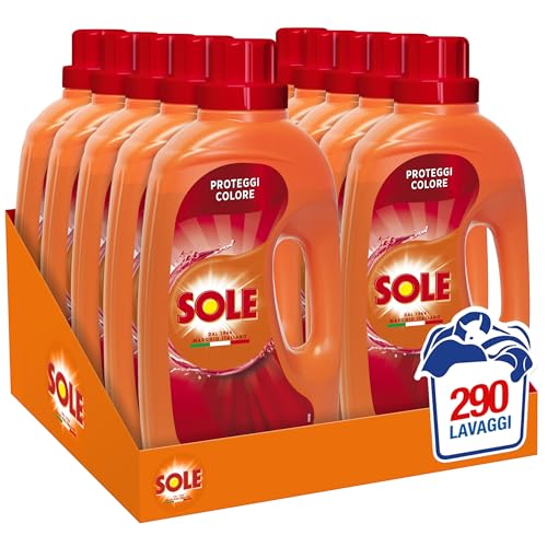 Sole Detersivo Lavatrice Liquido Proteggi Colore 290 Lavaggi, Formula Igienizzante, 10 Confezioni da 29 Lavaggi