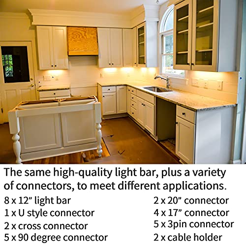 Image of WOBANE Under Cabinet Lighting Kit,8PCS 12 inch Led Light Bars,Under Counter Lights for Kitchen,Cupboard,Desk,Bookcase,Shelf,Showcase Display,DIY Tape Light,Variety Connectors,1200lm,2700K WarmWhite