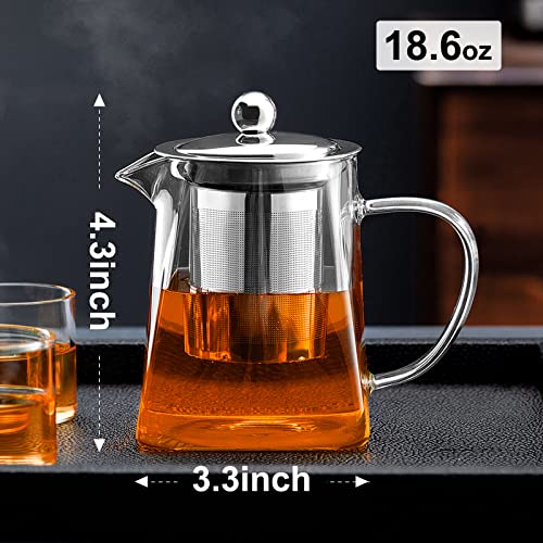 Paracity Glass Teapot Stovetop 18.6 Oz With, Borosilicate Clear Tea Kettle With Removable 18/8 Stainless Steel Infuser, Teapot Blooming And Loose Leaf Tea Maker Tea Brewer For Camping, Travel #TOP5