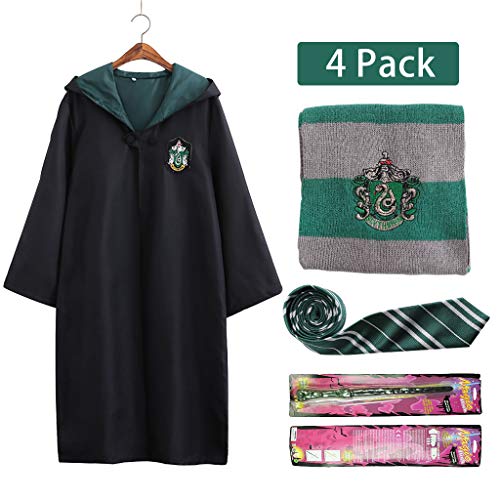 Amycute Serpeverde Costume pour adultes et enfants Unisexe Robe Cape de Gryffondor, Baguette magique, Cravate et écharpe pour Carnaval Fancy Dress Halloween