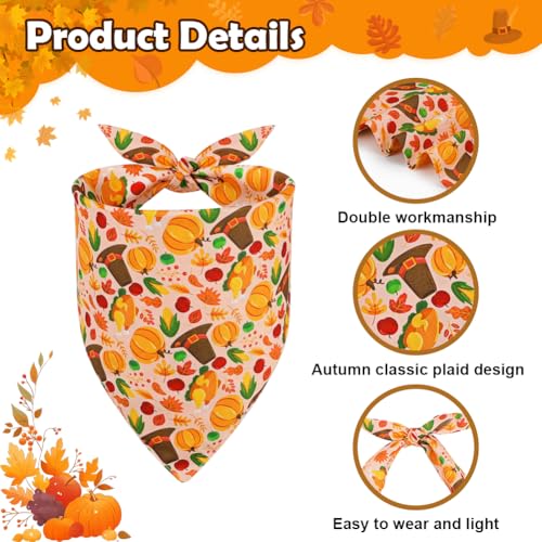 SZEE Thanksgiving Dog Bandanas - 2 Pcs Holiday Pet Accessories with Pumpkins, Turkeys & Hats, Dog Thanksgiving Bandanas for Festive Harvest Days (Large, Red & Pink) - Image 3
