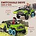 Qaba 12V 4x4 Kids Ride on Truck with Back Trailer, 2WD/4WD Switchable Kids Electric Car with Parent Remote Control, Spring Suspension System, Soft Start, Music, LED Bulbs, Horn, Green