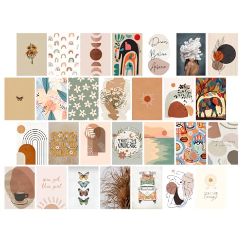 Image of Bohemian Aesthetic Wall Collage Kit Posters (Pack of 28) - 6 x 8 Inches Posters for Wall Decoration - Wall Art For Bedroom, Office, Living room, Dorm room - Double Tape Included (Bohemian, 28)