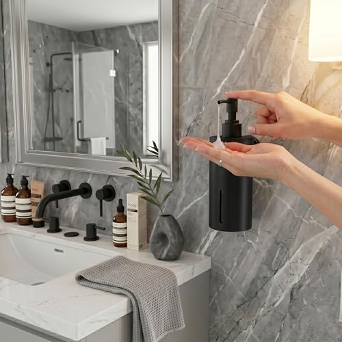 Image of Premium Wall Mounted Liquid Soap Dispenser - 304 Stainless Steel Holder with Frosted Glass Bottle | Rust-Proof Hand Wash Pump for Bathroom, Kitchen, & Wash Basin (Round 10BL)