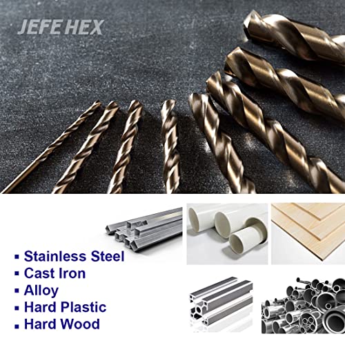 Jefe Hex 29 SET-JH707029-COBALT 29 Pcs M35 Cobalt Drill Bit Set, Hss Twist Jobber Drill Bits With 135 Degrees Split Point And Three-Flat Shank, 3/8 Inch Reduced Shank, Gold Oxide Metal Drill Bits Set thumb #3