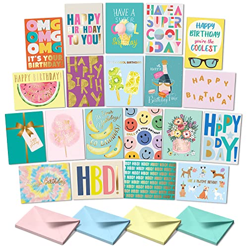Sweetzer & Orange Happy Birthday Cards with Envelopes & Assortment Box. Variety Set of 20 Assorted Birthday Cards with Envelopes, Perfect Bulk Pack for Celebrations, Special Occasions, Friends