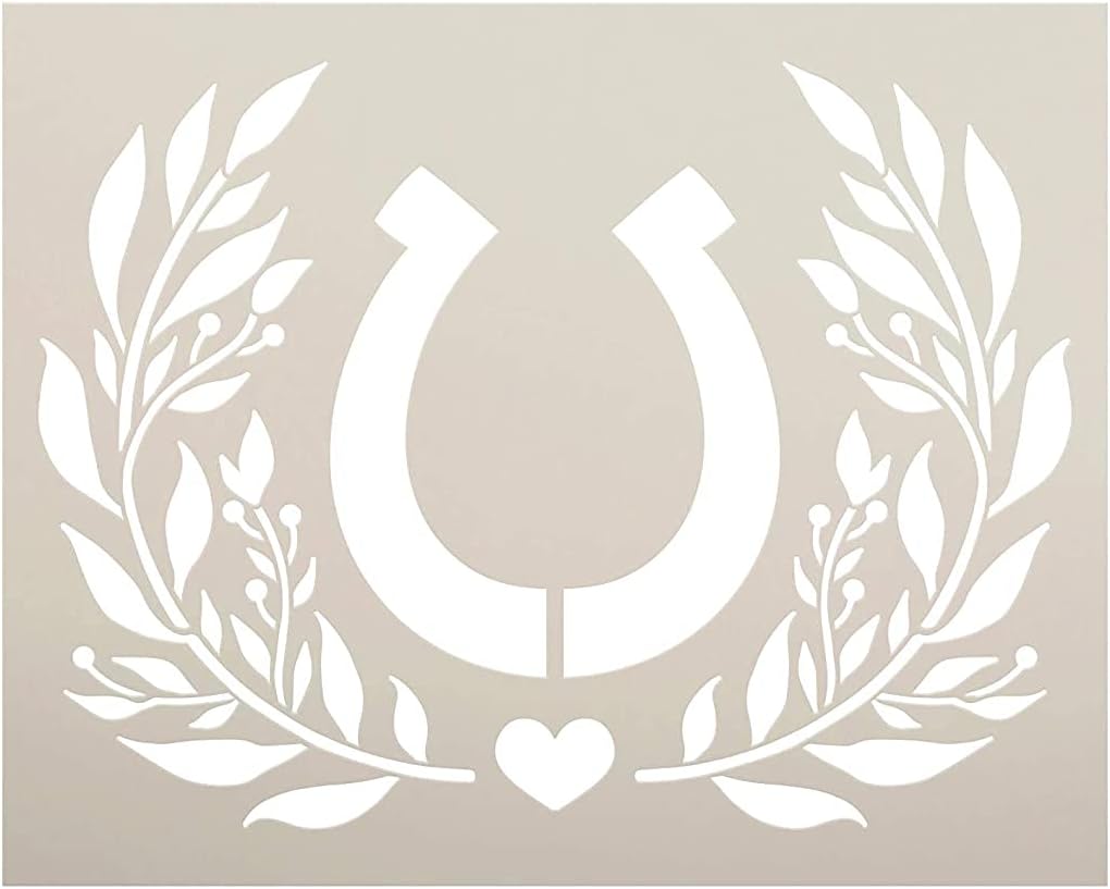 Horseshoe Laurel Wreath Stencil by StudioR12 | DIY Country Farmhouse Home Decor | Craft & Paint Wood Sign Reusable Mylar Template | Rural Barn Animal Lover Gift Select Size (10 inches x 8 inches)