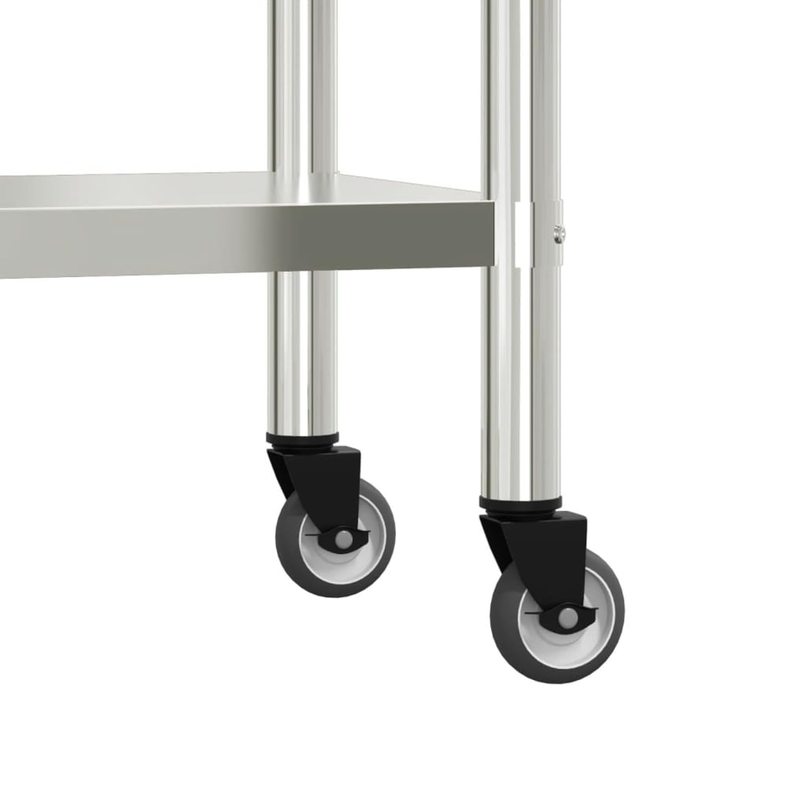 Homgoday Tavolo da Lavoro in Acciaio Inox, Argento, 110x30x150 cm, 2 Ripiani, con 4 Ruote (2 con Freno), per Cucina Professionale