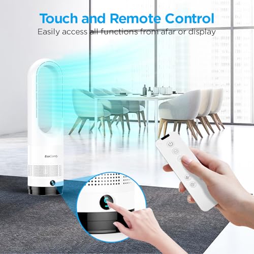 Bladeless-Tower-Fan-for-Bedroom-22Inch-Oscillating-Cooling-Fans-with-Remote-Quiet-Bladeless-Fan-90-Swing-8-Speeds-9H-Timer-LED-Display-for-Home-Office-White-22inch-Cool