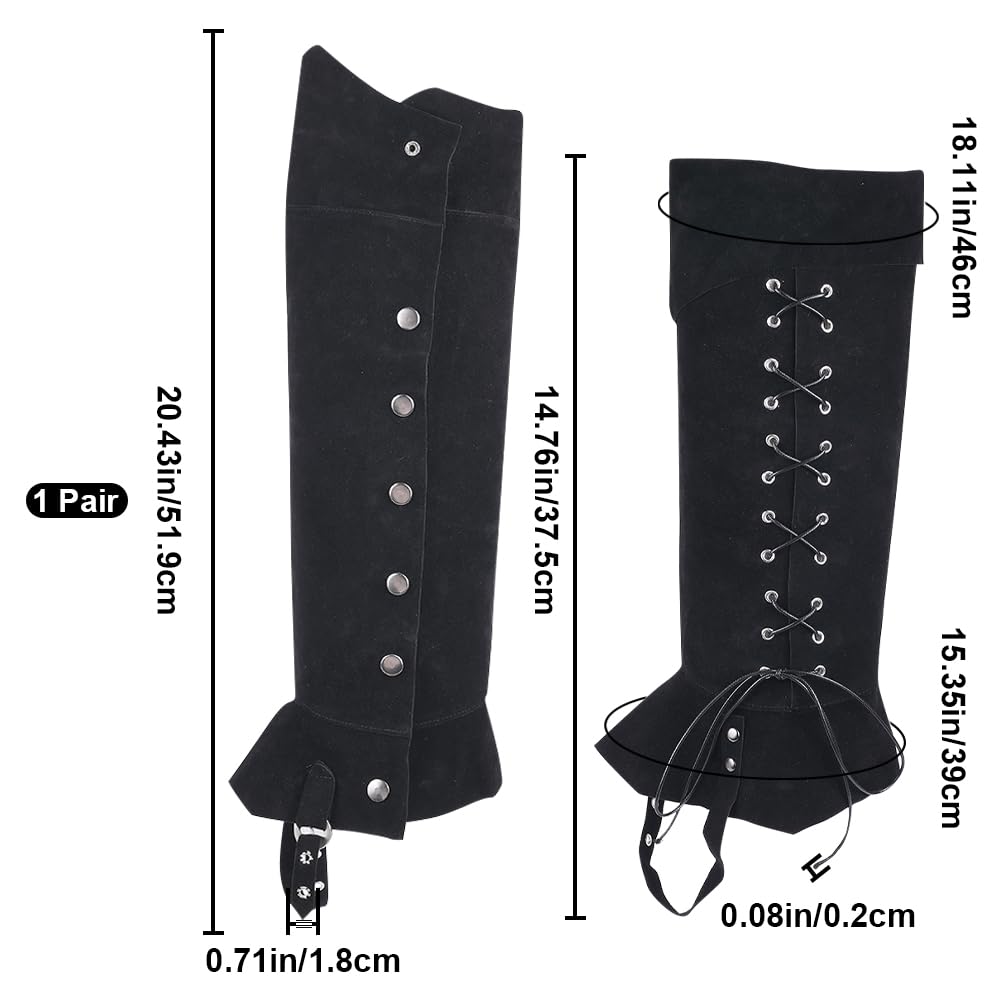 GORGECRAFT 2Stk Piraten-Stiefelüberzüge Mittelalterliche Beinschützer Gamaschen Renaissance-Stiefel Beinwickel Schwarzes Kunstleder Verstellbare Stiefeloberteile Schuhüberzug Halloween Cosplay Kostüm