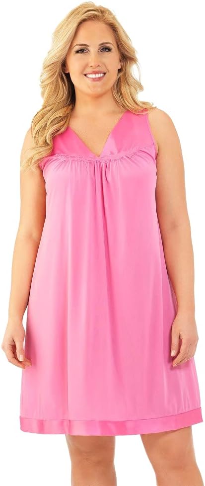Exquisite Form Women's 30107 Nylon Tricot Sleeveless Short Knee Length Nightgown