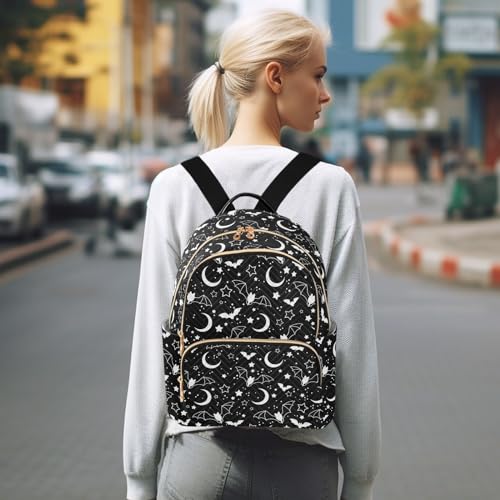 Image of Mini Backpack Halloween Moon Night Sky Bats Fashion Backpack Purse for Women,Handbag Shoulder Bag Casual Daypack, Ladies Gift for College Work (S)