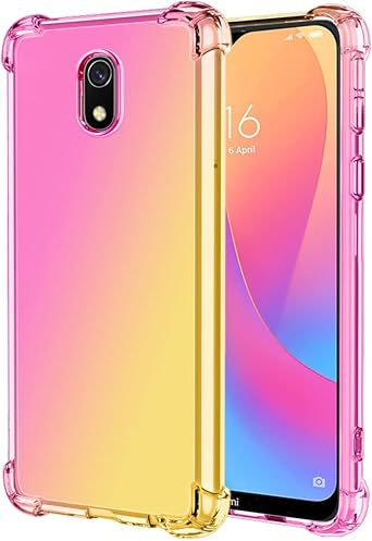 for Redmi 8A MZB8458IN Case, Clear Cute Gradient Phone Case Slim Anti Scratch Flexible TPU Cover Shockproof Protective Case for Xiaomi Redmi 8A Pink/Gold