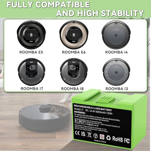 Image of 14.4V 5.0Ah for iRobot Roomba i7 Battery ABL-D1 Replacement for iRobot Roomba e and i Series i3 3150 i3+ 3550 i4 4150 i4+ 4550 i8 i8+ i7 i7+ e5 e6 J7 J7+ J6+ J6 Plus J5 J5+ Series Li-ion Battery