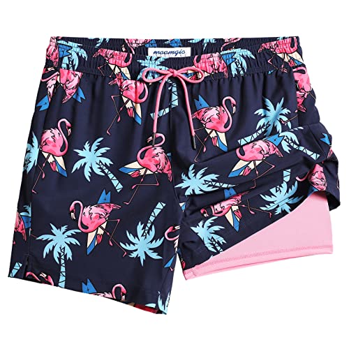 Image of maamgic Mens Swim Trunks with Compression Liner 5 Inch, Quick Dry Bathing Suit with Zipper Pockets, No-Chafing Swim Shorts