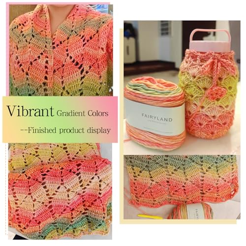 Image of Katech Ombre Yarn for Crocheting-Gradient Cake Yarn-4x100g 60% Cotton 30% Acrylic 10% Wool-Ombre Multicolor Soft Rainbow Cotton Crochet Yarn for Scarves, Shawls, Blankets and Garments(H)