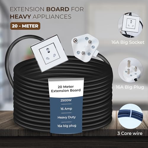 Image of Extension Board Heavy Duty Multi Socket 15A /16A /20 (2500 Watts 16A Big Plug, 20 Meter)