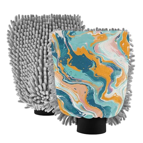 IOACIY Absorbent Microfiber Car Wash Drying Mitts, 2 Pack, Scratch-Free & Lint-Free, Rich Foam, Highly Absorbent, Double Sided, Wash Mitt Perfect for Car Washing, M, Marble (8)