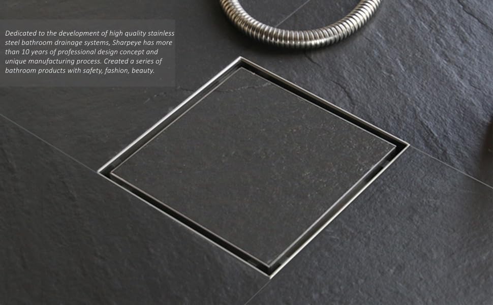 Image of 4 x 4 Inches Tile Insert Floor Drain, 304 Stainless Steel Invisible Shower Drain Channel Waste Water Floor Drain for Tile Channel with Stainless Steel Cockroach Trap