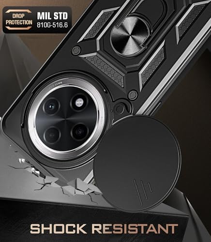 Image of SPAZY CASE Oppo F27 Pro Plus 5G Back Cover | Heavy Duty Hybrid Case with 360 Degree Rotating Finger Ring Holder + Slider Shutter Camera Protection Case for Oppo F27 Pro Plus 5G 5G - Black