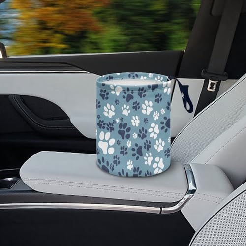 Image of Blue Dog Paw Design Car Garbage Can Mini Car Trash Bin Hanging Headrest with Adjustable Buttons Multipurpose Cars Organizer
