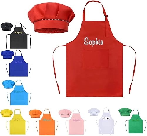 Delantal bordado personalizado para niños con nombre, chef personalizado para cualquier niño para hornear fiesta, delantal bordado para niños,