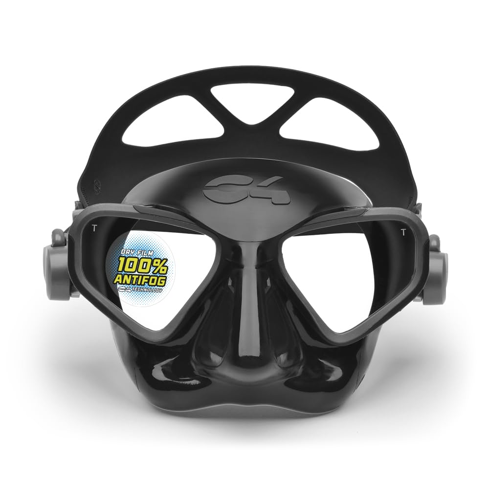 C4 Falcon Maschera Subacquea Professionale per Apnea e Pesca di profondità (FALCON NERA ANTIFOG)