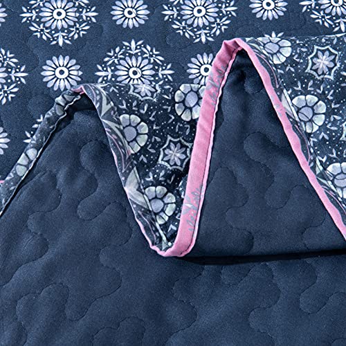 Jupitex Aztec Boho Striped Quilt Set Queen, 3 Pcs Bohemian Rustic Bedding Set, 90X96 Bohemian Reversible Quilt, Lightweight Farmhouse Ombre Bedding Set, Blue Quilt Bedspread Coverlet For All Seasons #TOP2