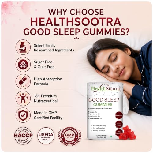 Image of Melatonin 5mg Sleep Gummies for Adults | 60 Gummies | Mango Flavour | Sugar Free Supplement with Melatonin, Chamomile, Tart Cherry & Ashwagandha Extract | Chewable Gummy for Night Routine