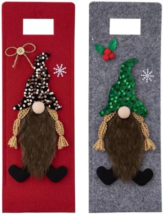 2pcs Christmas Wine Bag Reusable Wine Bottle Cover Christmas Gnome Pattern, Non-Woven Material, Perfect Gift Bag for Holiday Season Festive Wine Gift Packaging