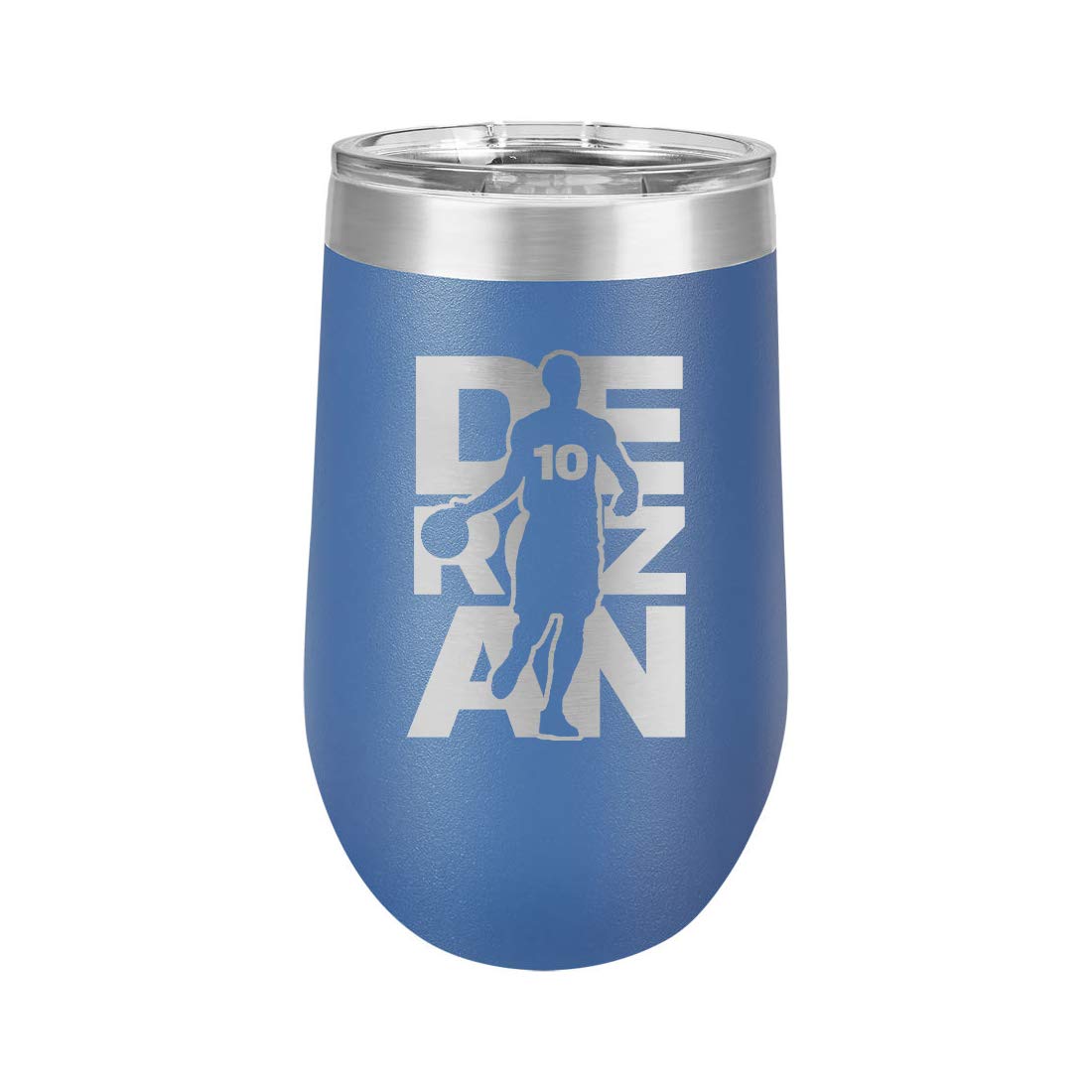 Basketball Sports Athletic Player DeRozan #10 - Polar Camel 16 oz. Vacuum Insulated Stemless Tumbler w/Lid (Royal Blue)