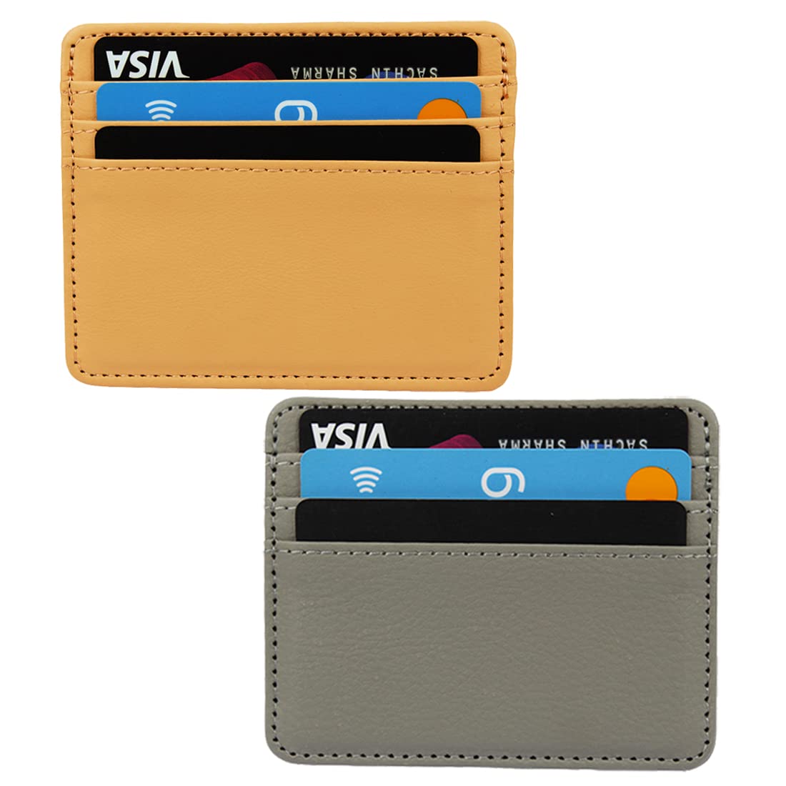 Beige & Grey Slim Leather Debit/Credit/ATM for Men & Women 4 Slots Card Holder-image-10